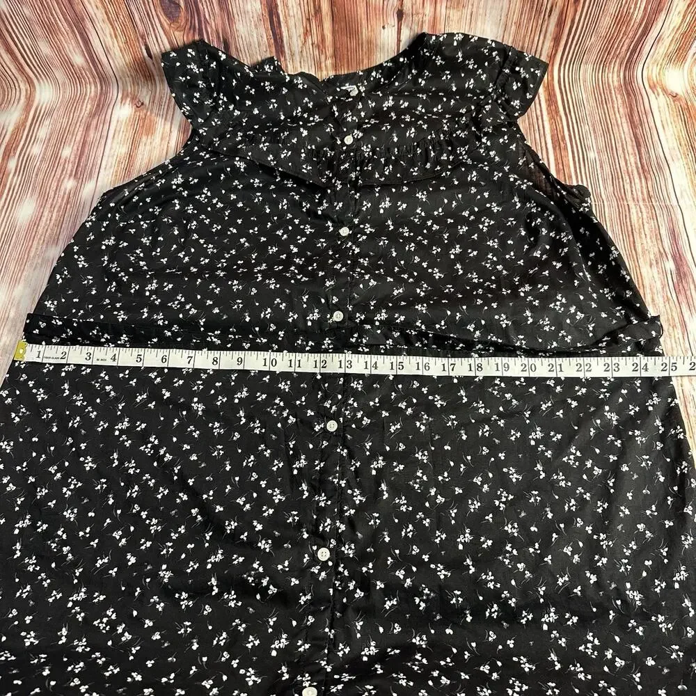 Old Navy Size X Large Black White Floral Cap Sleeve Ruffle Button Shirt Dress - Picture 5 of 9